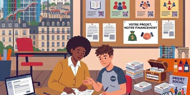 Bénévoles d'une association parisienne préparant leur dossier de subvention